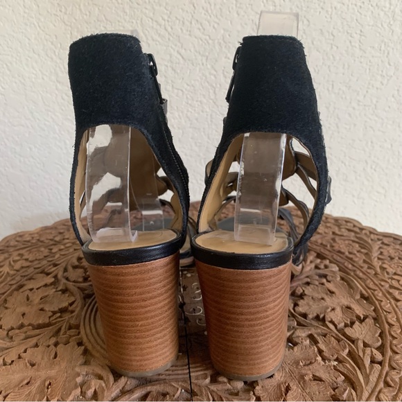 Jack Rogers Black Hadley Caged Leather Sandals Block Heel Open Toe Womens Size 8 - Picture 3 of 9